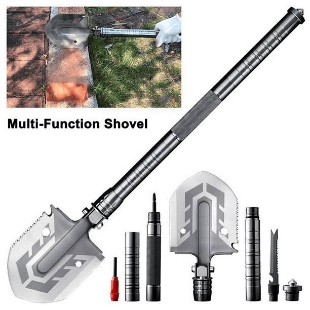silver POWER PARACORD Mini Ultralight Shovel Portable Camping Shovel Hand Trowel Backpacking 9-in-1 Lightweight Stainless Steel Small Multitool 